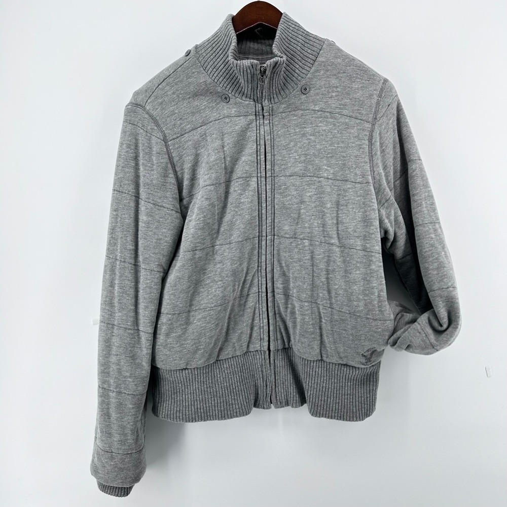 Men's XL Y2K Full Zip Fleece Jacket Ribbed Collar Lined Gray American Eagle